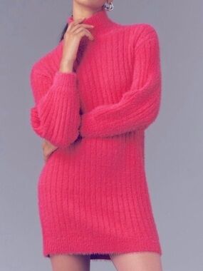 Fuchsia NWT funnel neck sweater mini dress by Anthropologie Flat White Large